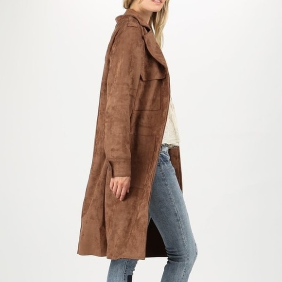 NWT POL faux SUEDE JACKET charcoal trench DUSTER WESTERN bohemian COAT SM MD LG - Picture 5 of 7